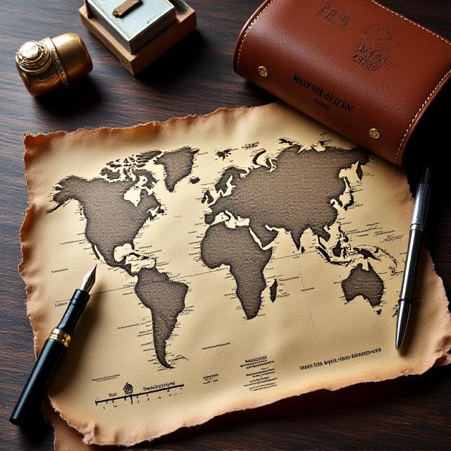 Mappa vintage e bussola su tavolo di legno scuro